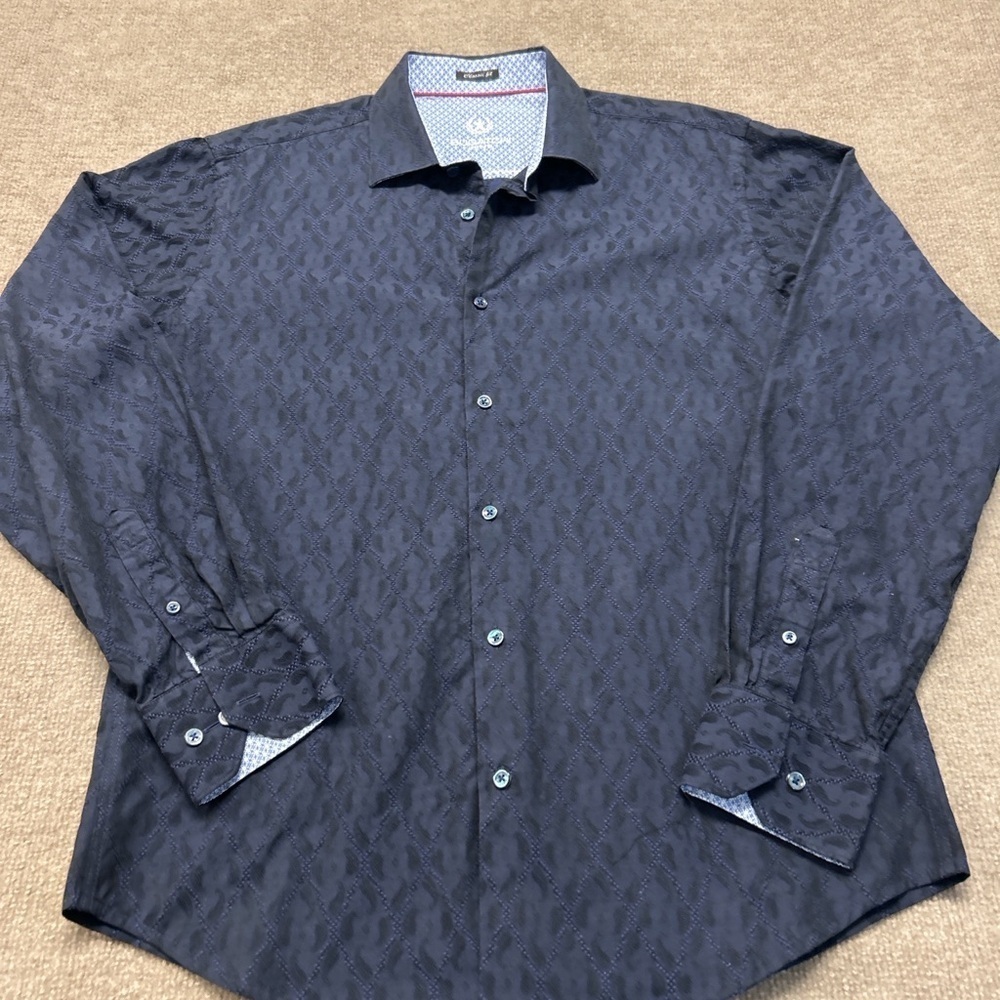 Bugatchi Classic Fit Navy Jacquard Button-Down Shirt – Men’s XL